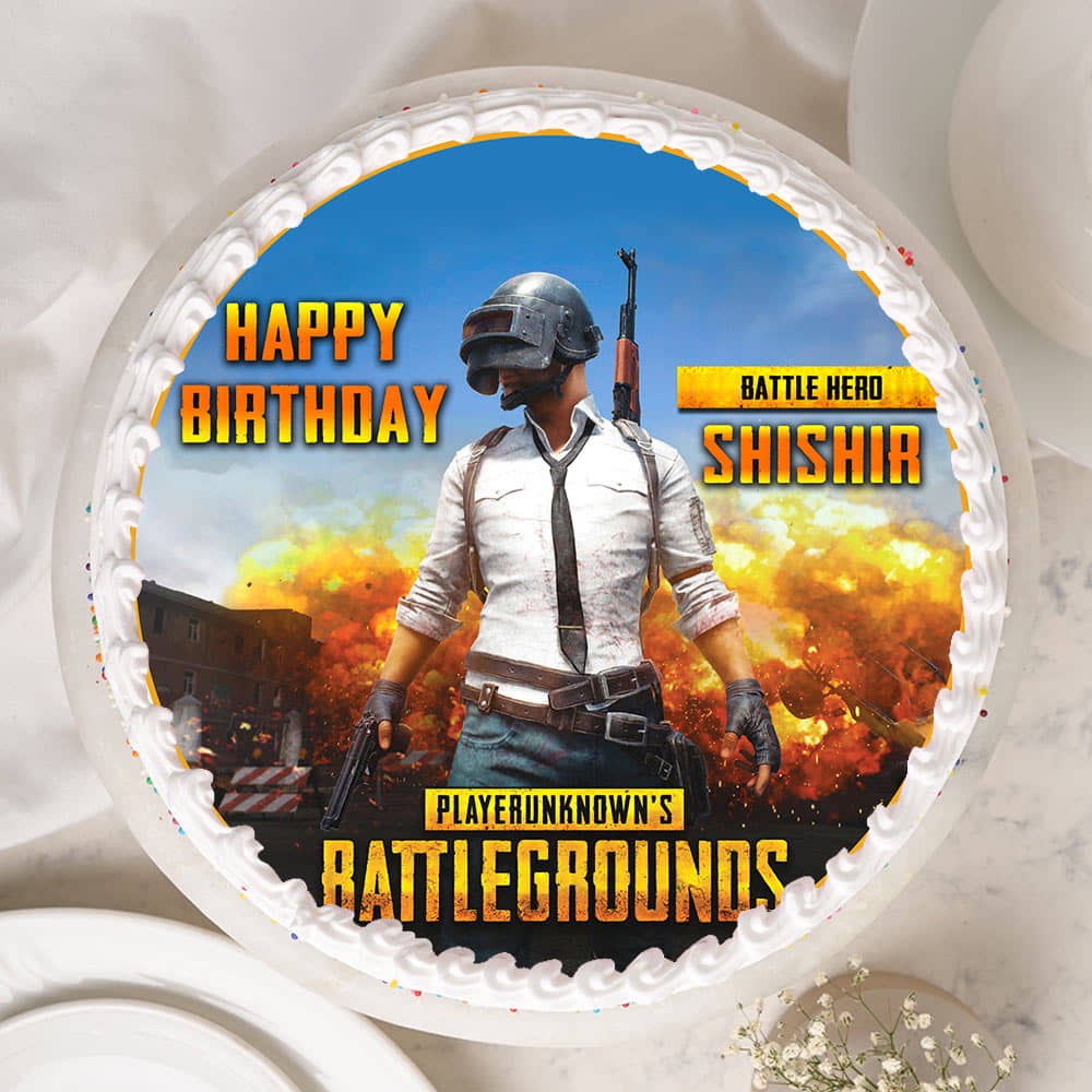 PUBG Round Poster Cake Top View of Poster Cake for PUBG Fan