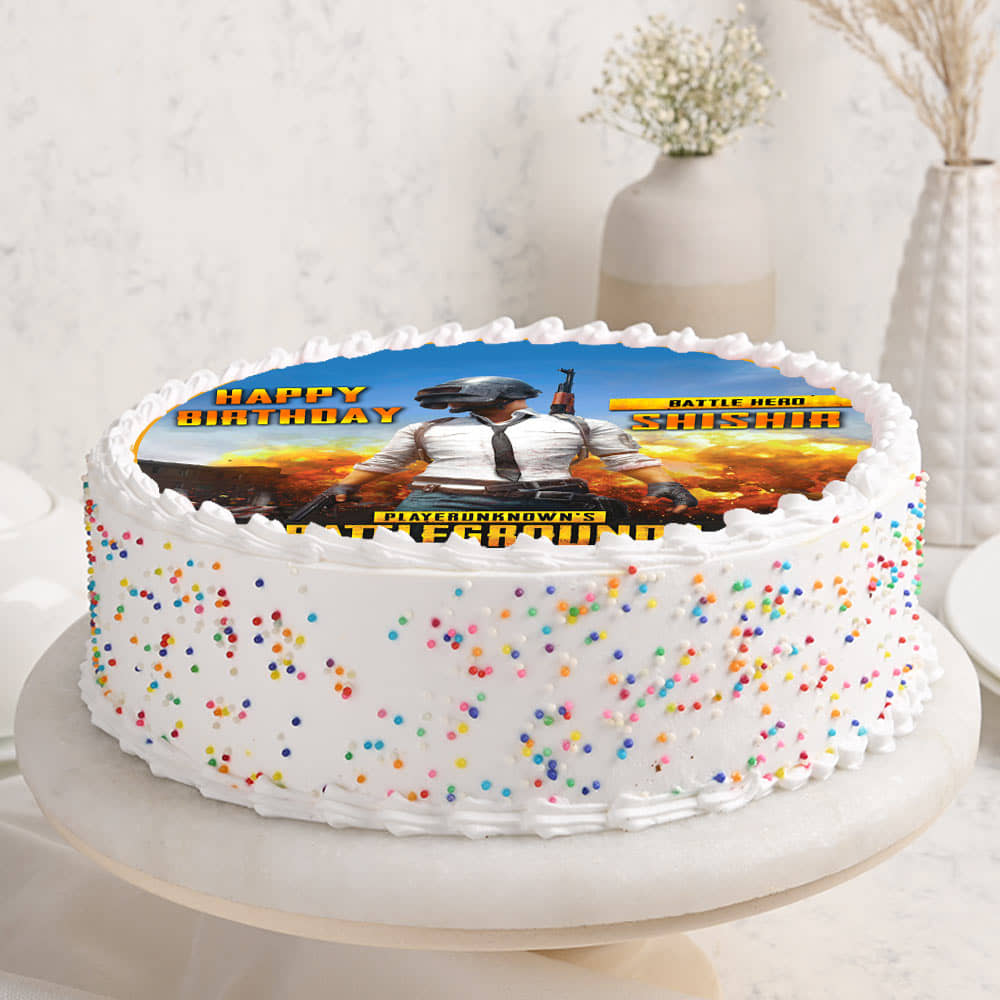 PUBG Round Poster Cake Side View of Poster Cake for PUBG Fan