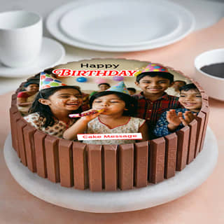Round-Shaped Gems N Kitkat Photo Cake