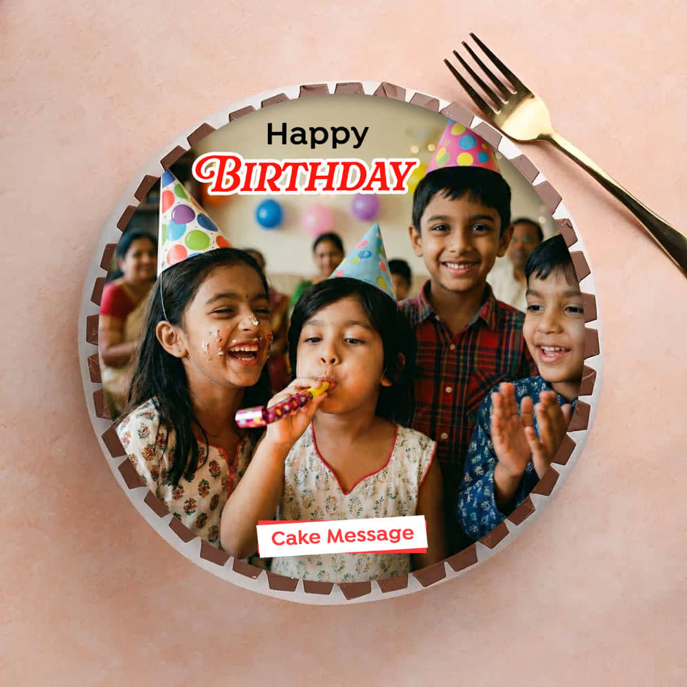 Top View of Round-Shaped Gems N Kitkat Photo Cake