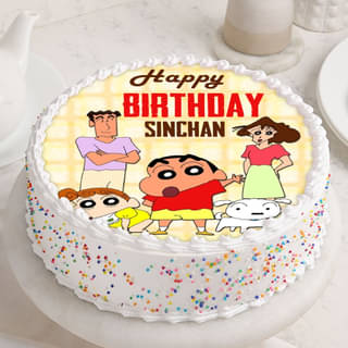 Round Shinchan Family Birthday Vanilla Poster Cake