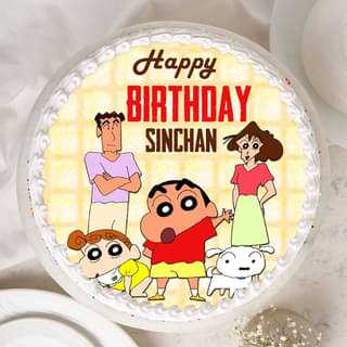 Round Shinchan Family Birthday Vanilla Poster Cake