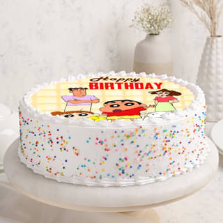 Round Shinchan Family Birthday Vanilla Poster Cake