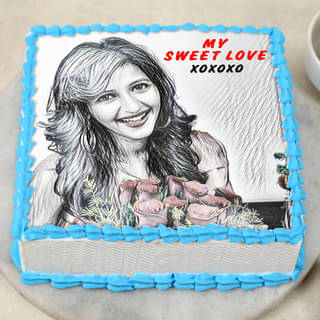 Sketch of My Queen - A valentine photo cake for couple
