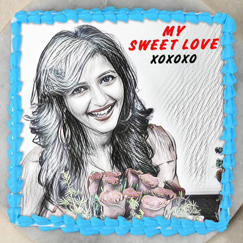 Top View of Sketch of My Queen - A valentine photo cake for couple