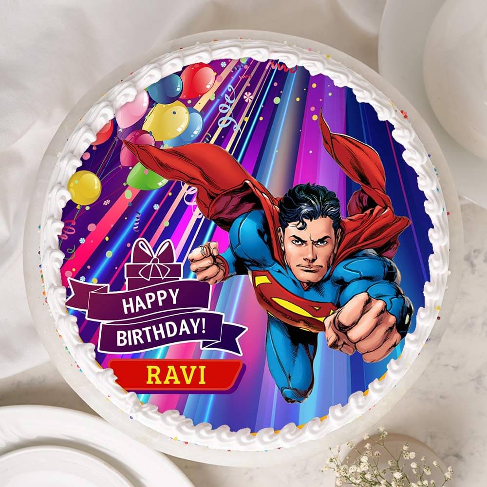 Top view of Superman Poster Cake