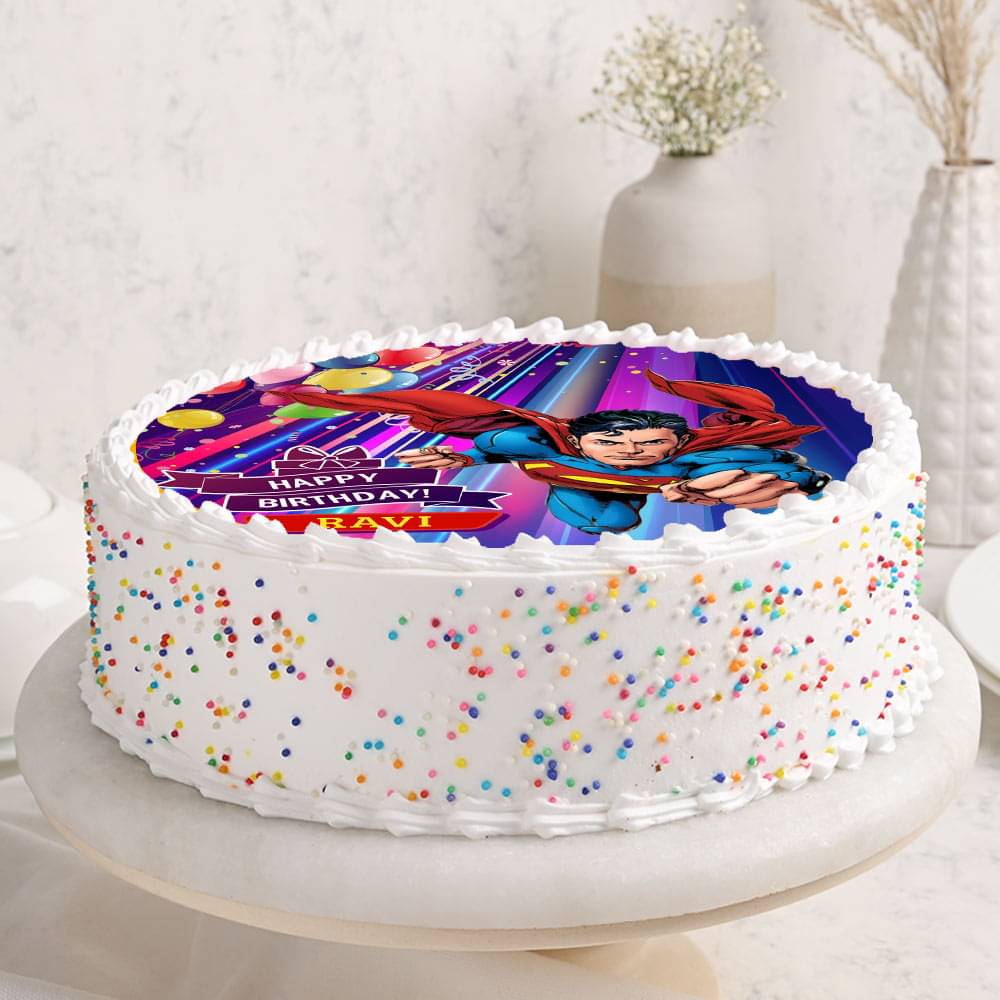Side view of Superman Poster Cake