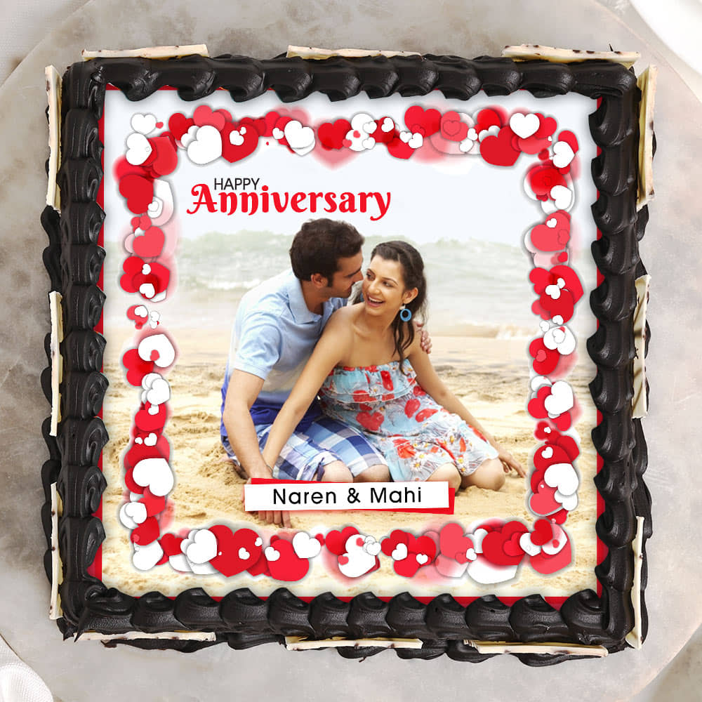 Anniversary Photo Cake 11 Square Shape Top View of Anniversary Cake Online