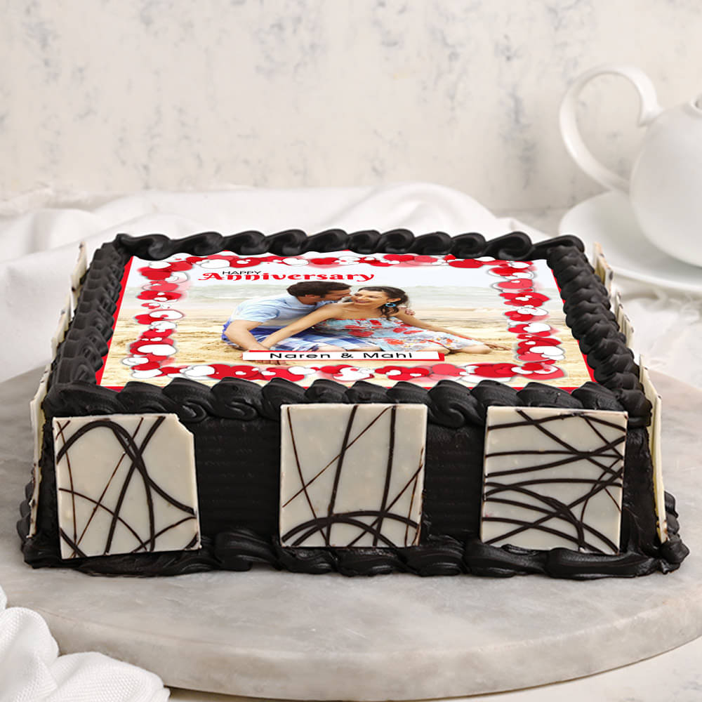 Anniversary Photo Cake 11 Square Shape Side View of Specal Anniversary Cake