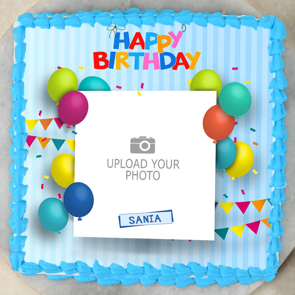 Top View of Rectangle Shape Birthday Party Photo Cake