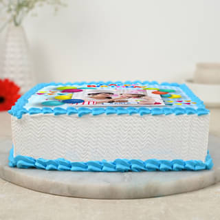 Side View of Rectangle Shape Birthday Party Photo Cake