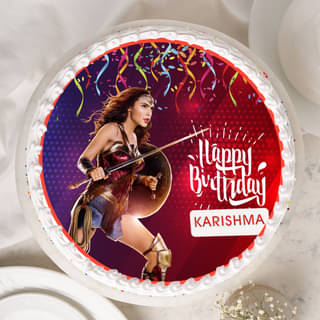 Top view of Wonder Woman Poster Cake