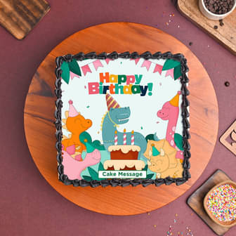 Square Dino Fun Birthday Cake