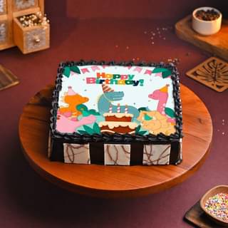 Top View of Square Dino Fun Birthday Cake Online