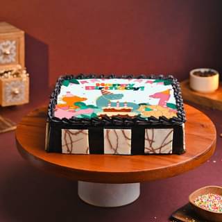 Side View of  Square Dino Fun Birthday Cake Online