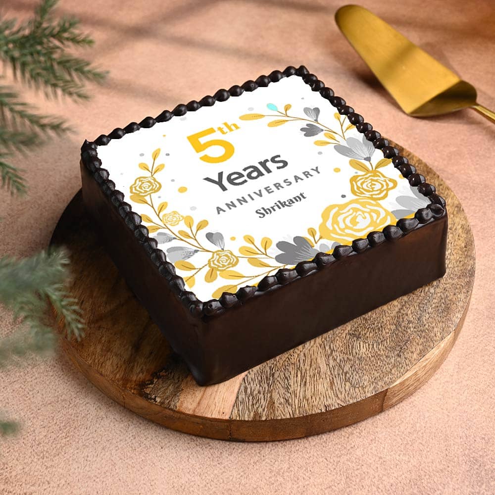 Square Shaped 5th Anniversary Cake Fifth Anniversary Cake