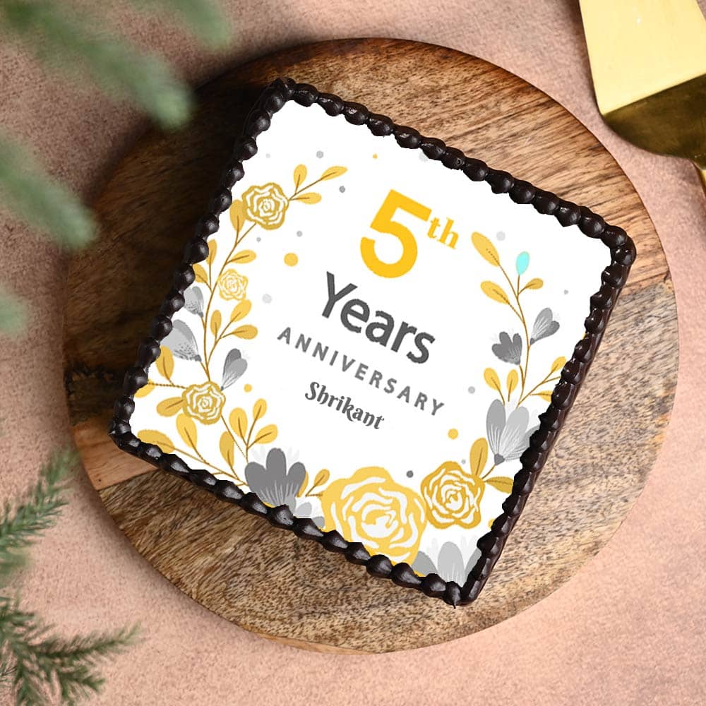 Square Shaped 5th Anniversary Cake Fifth Anniversary Cake