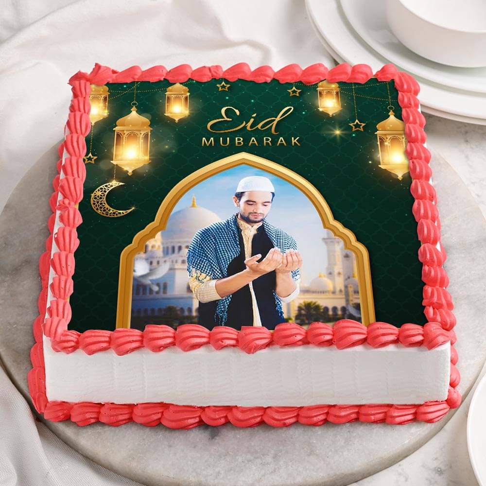 Eid Mubarak Greeting with Name and Photo Cake  Birthday Cake With Name and  Photo  Best Name Photo Wishes