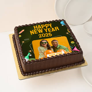 Square Shaped New Year Photo Cake