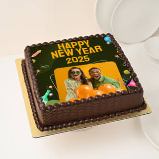 Square Shaped New Year Photo Cake