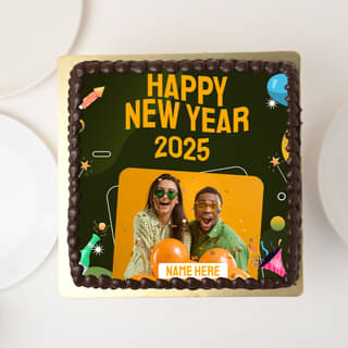 Top View Square Shaped New Year Photo Cake