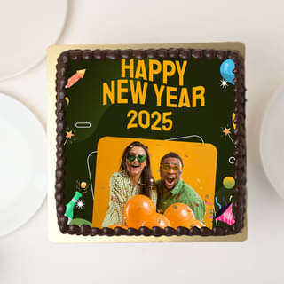 Top View Square Shaped New Year Photo Cake