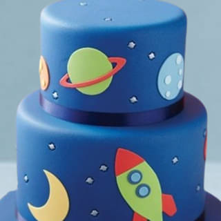 Zoomed View of Starry Space Theme Fondant Cake