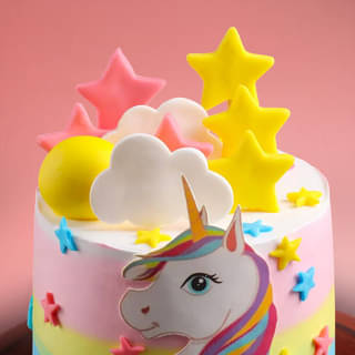 Front View of Starry Unicorn Cake