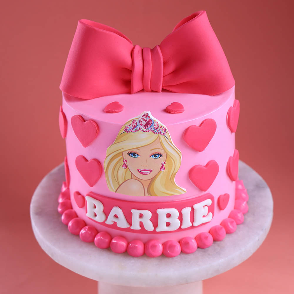 Side View of Stylish Fondant Barbie Cake