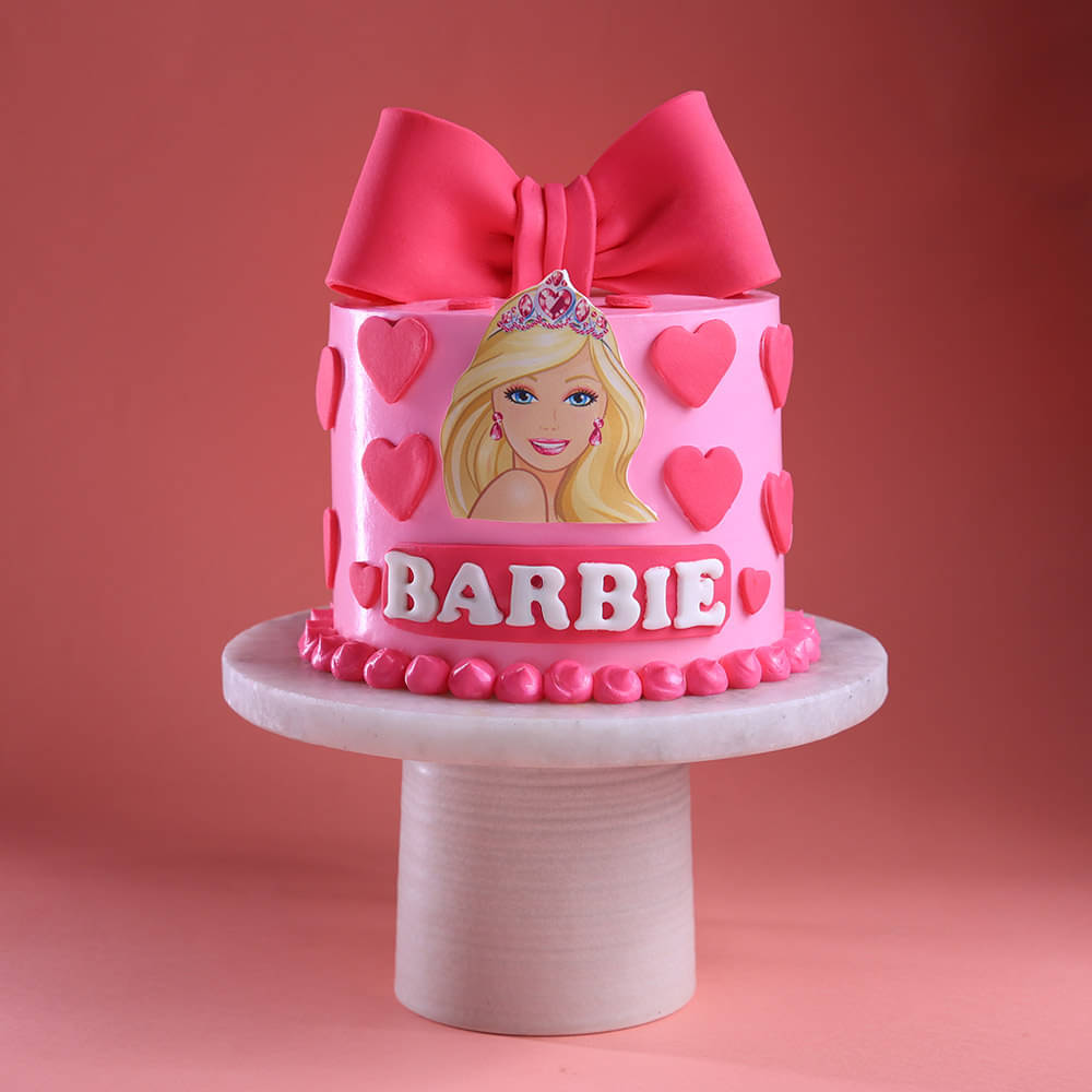 Side View of Stylish Fondant Barbie Cake