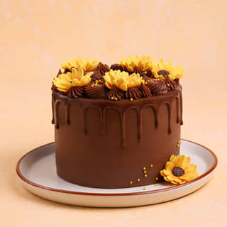 Side View of Sunflower Choco Drip Cake