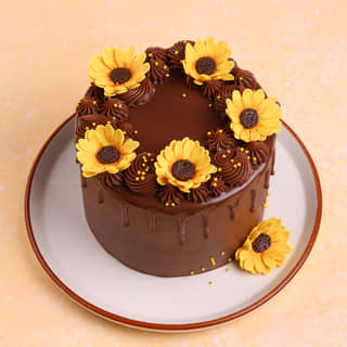 Front View of Sunflower Choco Drip Cake