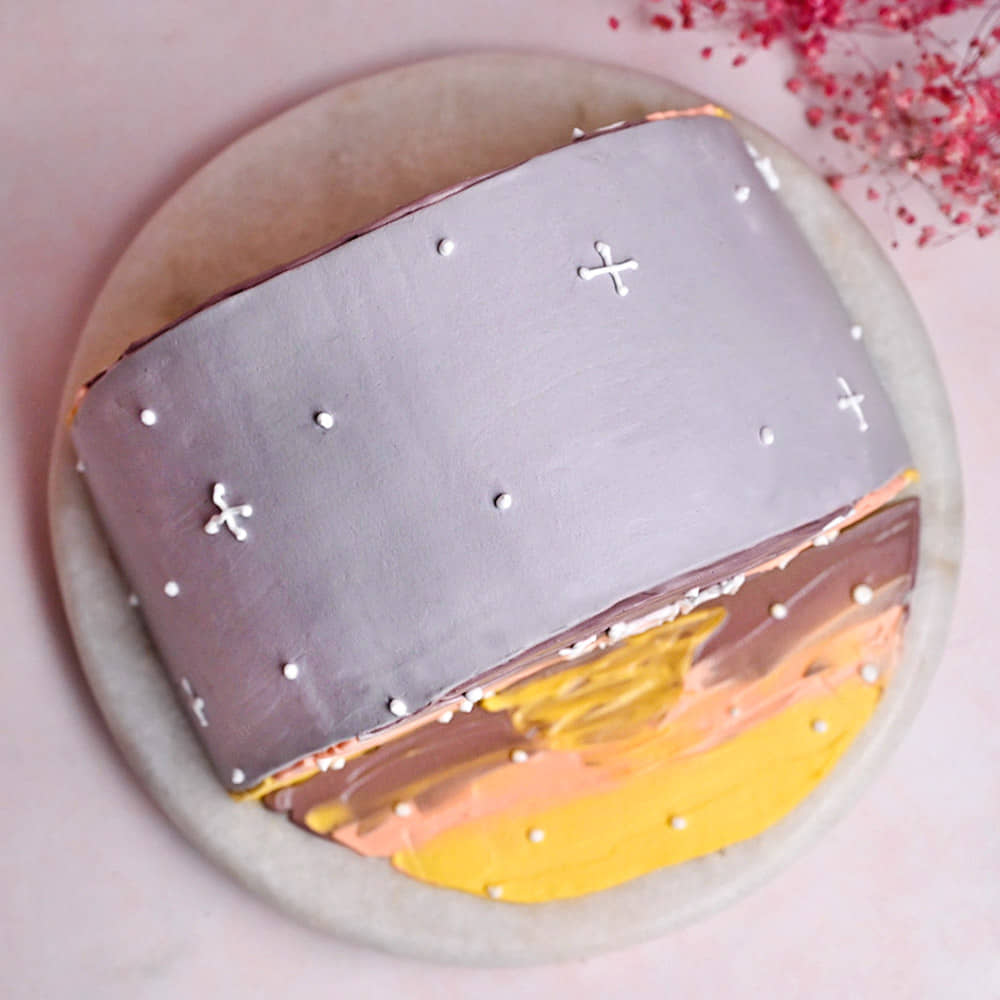 Starry Chocolate Half Cake Front View Of Sweet Sunsets Half Chocolate Cake
