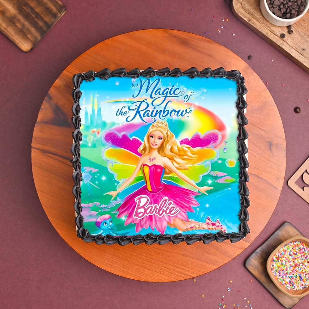 Top View of Super Charming Barbie Photo Cake