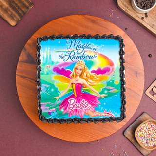 Top View of Super Charming Barbie Photo Cake