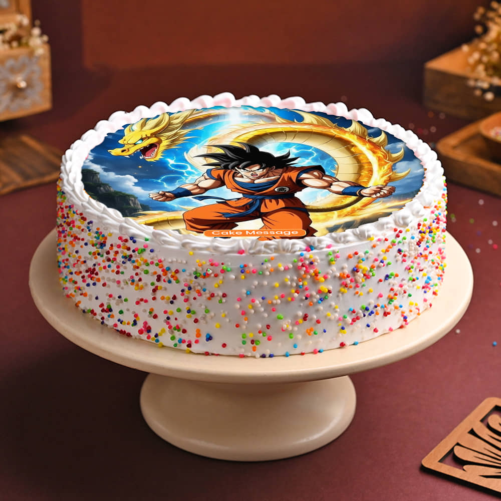 Front Angled View of Super Saiyan Goku DBZ Cake Front Angled View of Super Saiyan Goku DBZ Cake