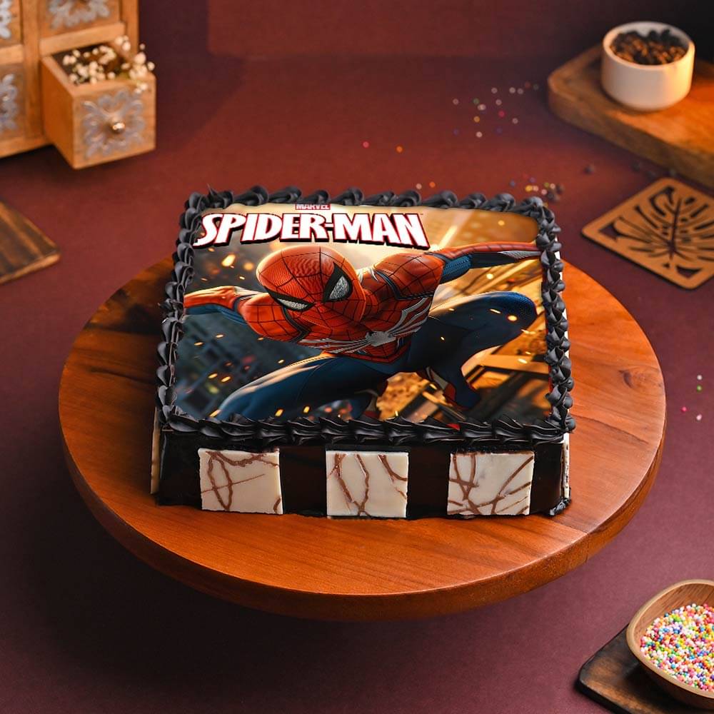 Top View of Super Spiderman Photo Cake