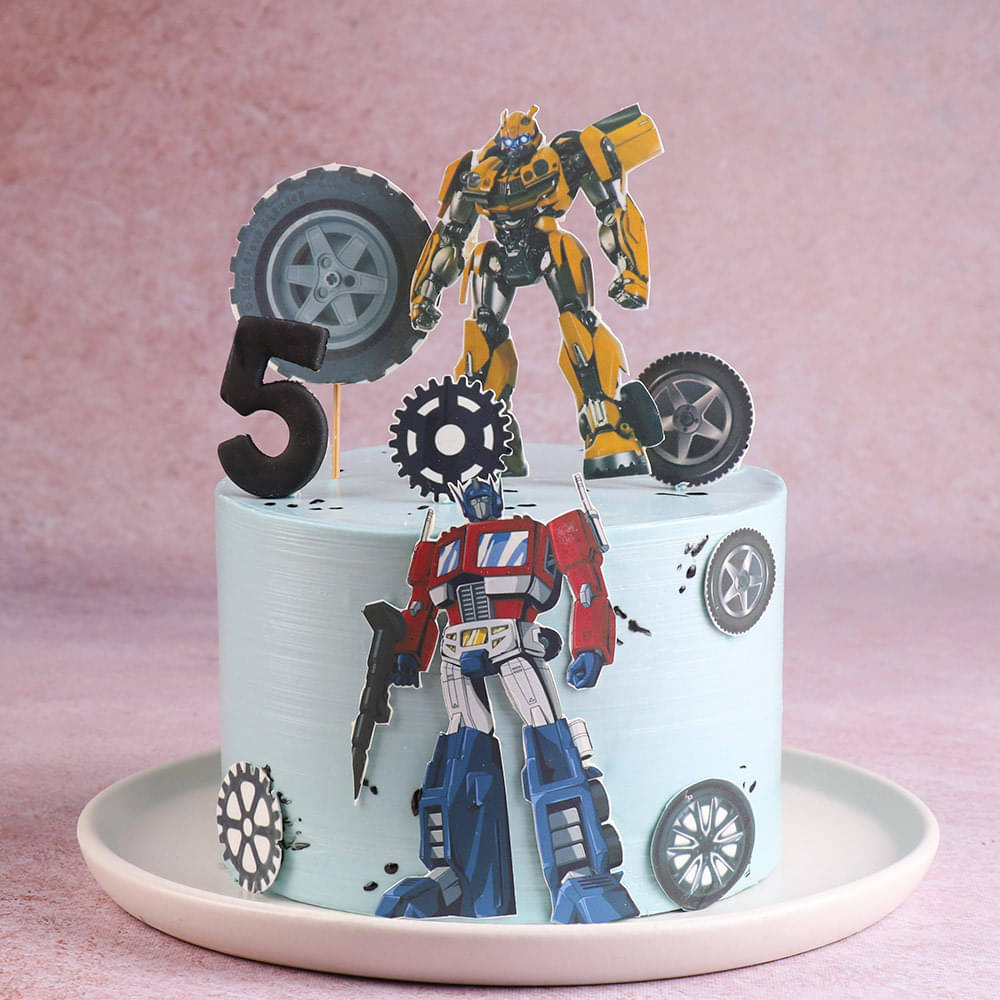 Front View of Super Transformers Theme Cake