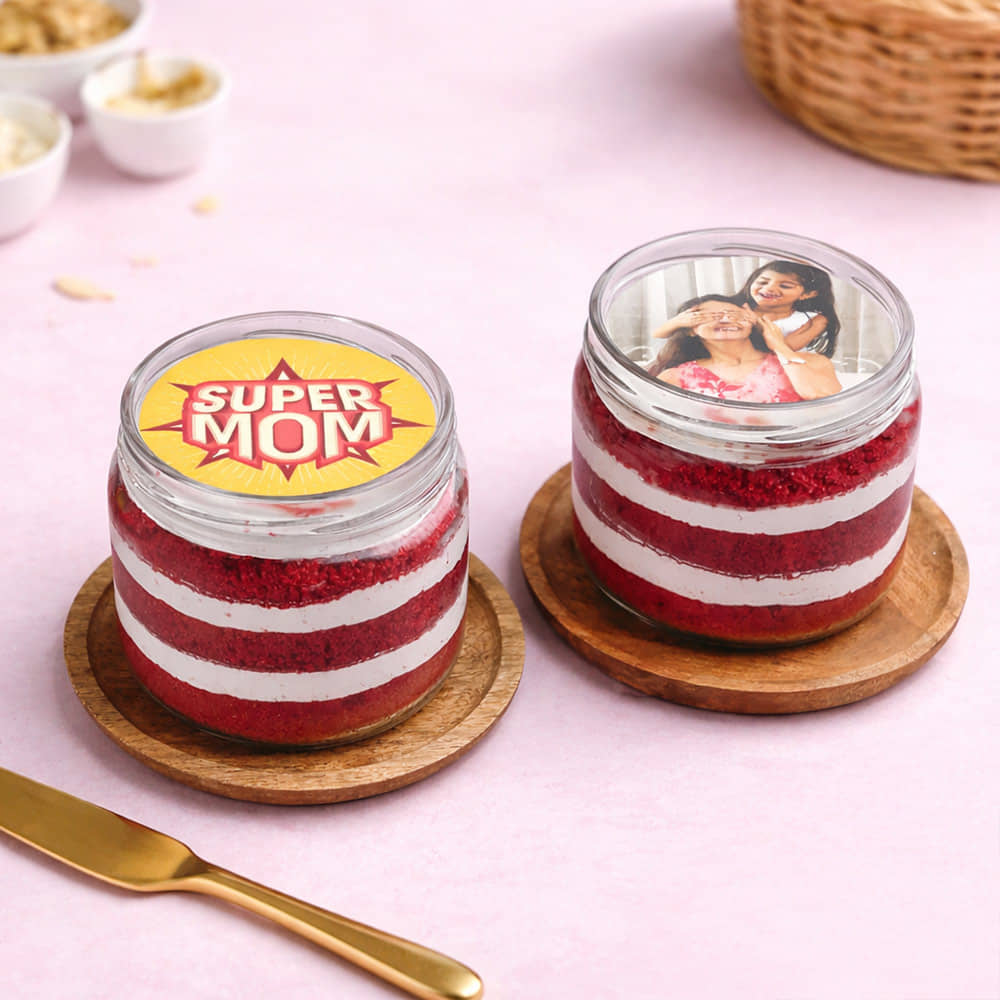 Super Mom Red Velvet Photo Jar Cakes