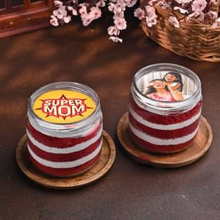 Super Mom Red Velvet Photo Jar Cakes