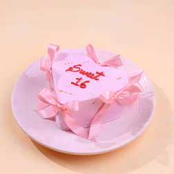 Front Angled View of Sweet Sixteen Bento Bow Cake