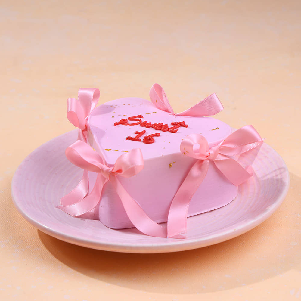 Front Angled View of Sweet Sixteen Bento Bow Cake