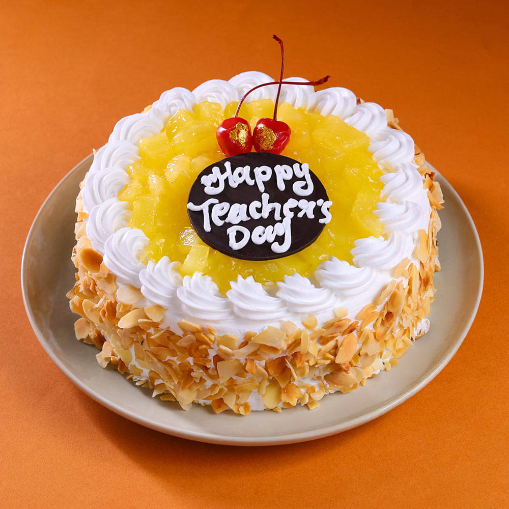 Side View of Teacher Day Pineapple Cream Cake