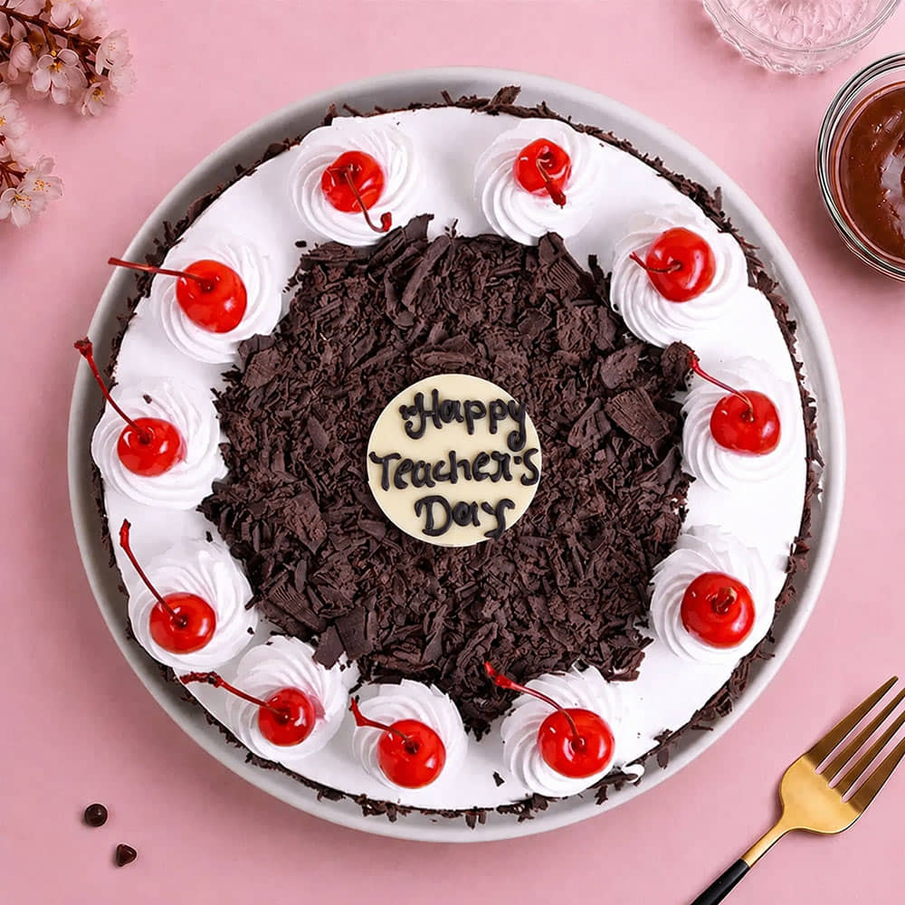 Front View of Teachers Day Blackforest Cake