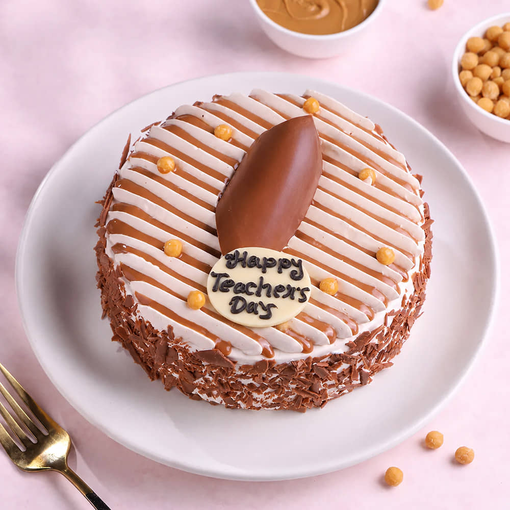Front View of Teachers Day Butterscotch Cake