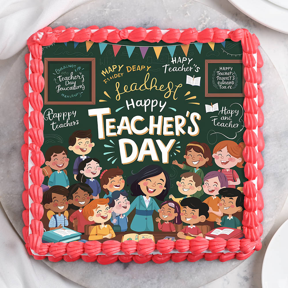 Top View of Teachers Day Celebration Cake