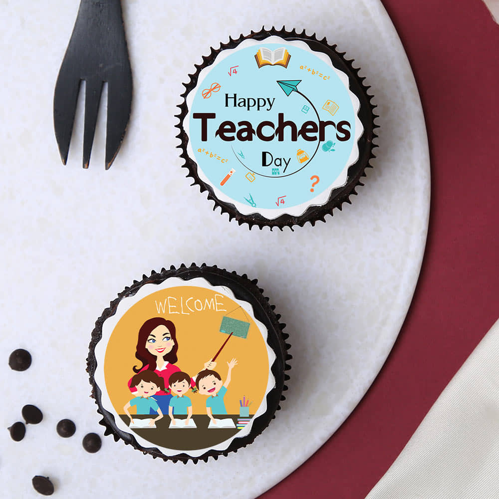 Set of Two Little Teachers Day Cup Cakes