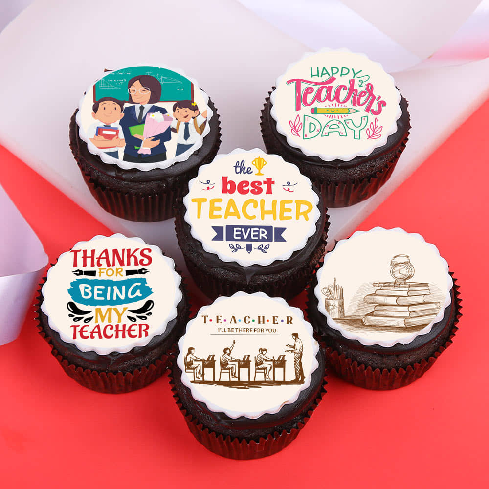 Front View of Teachers Day Photo Cupcakes