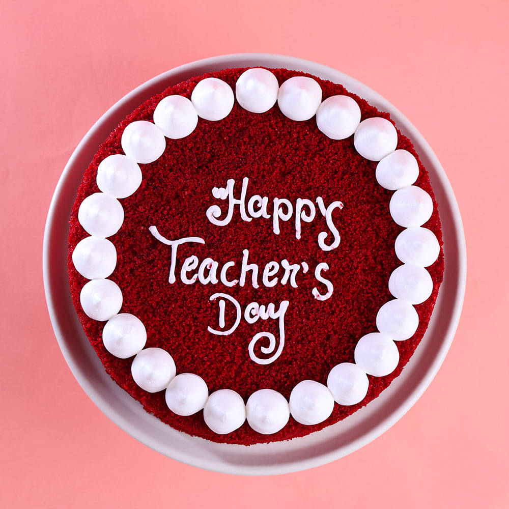 Front View of Teachers Day Red Velvet Cake
