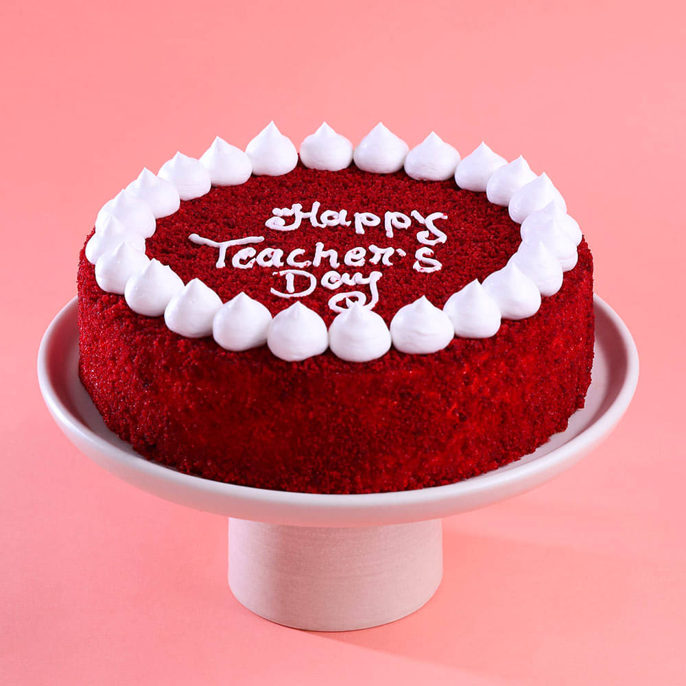 Side View of Teachers Day Red Velvet Cake